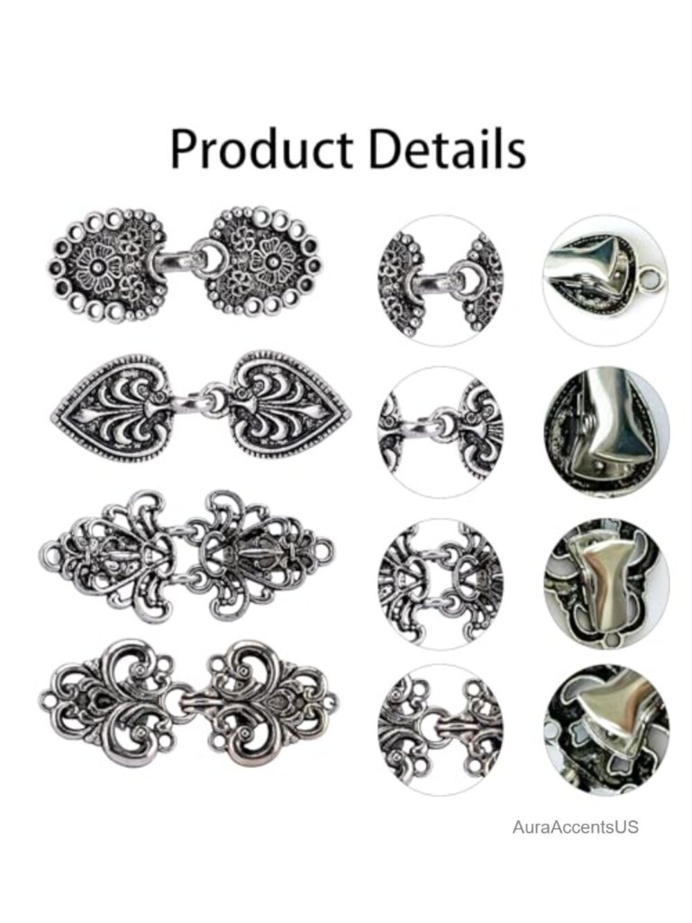 Vintage Sweater Clips - 4 Pack Metal Cardigan Shawl Collar Clasp Brooch - Picture 5 of 6